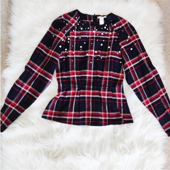 H&M| Plaid Top with Pearl Accents - Picture 7 of 9